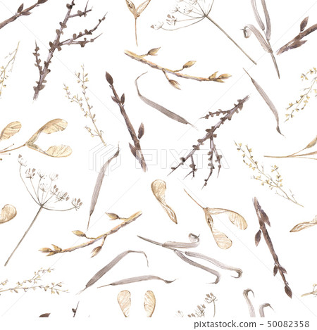 Watercolor Hand Drawn Seamless Pattern With Dry Stock