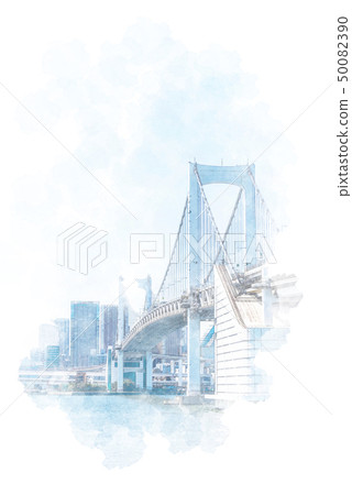 彩虹橋和高層公寓水彩風格 50082390