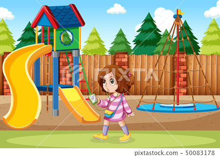 A girl listening to music at the park 50083178