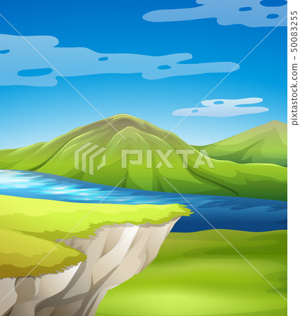 Beautiful cliff scene with lake Beautiful cliff scene with lake 50083255