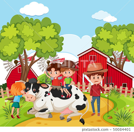 Children playing with cow Children playing with cow 50084401