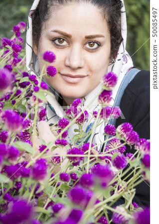 A portrait of a young beautiful muslim woman in a A portrait of a young beautiful muslim woman in a 50085497