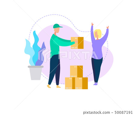 Courier Deliver Box Parcel to Young Woman Consumer 50087191