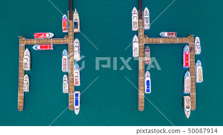 Boats in the harbor at Sun Moon Lake, Shuishe Pier Boats in the harbor at Sun Moon Lake, Shuishe Pier 50087914