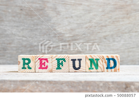 Letter block in word refund on wood background 50088057