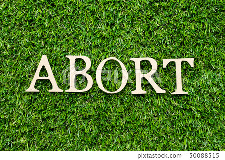 Wood alphabet letter in word abort on green grass 50088515