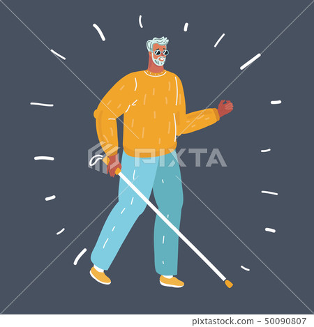 A blind man walks with a cane on a street A blind man walks with a cane on a street 50090807