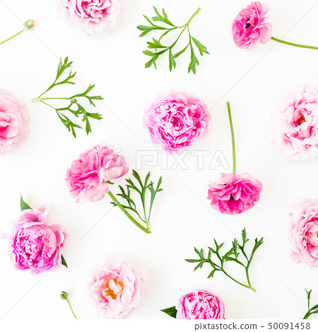 Floral composition with pink flowers on white back 50091458