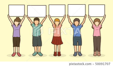 Children with sign board graphic vector. Children with sign board graphic vector. 50091707