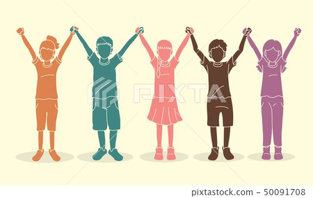 Group of children holding hands cartoon graphic  50091708