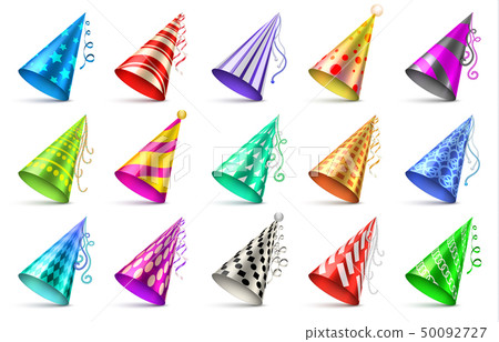 Paper birthday party hats isolated. Funny caps for celebration vector set Paper birthday party hats isolated. Funny caps for celebration vector set 50092727