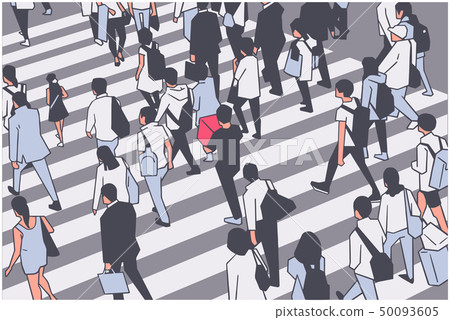 Illustration of busy city crowd crossing zebra Illustration of busy city crowd crossing zebra 50093605