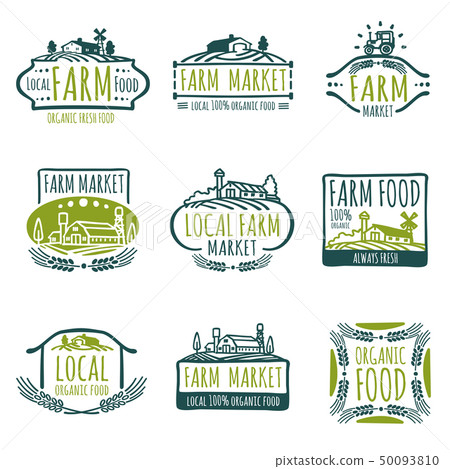 Farm and organic food vector labels. Vintage farmer badges Farm and organic food vector labels. Vintage farmer badges 50093810
