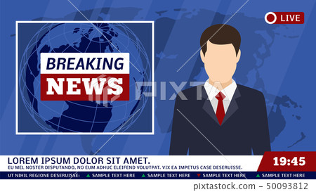 TV news studio with broadcaster and breaking world background vector illustration TV news studio with broadcaster and breaking world background vector illustration 50093812