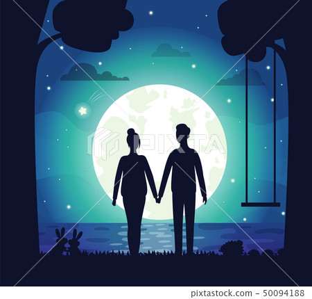 Romantic Couple at Night, Dating People and Moon Romantic Couple at Night, Dating People and Moon 50094188