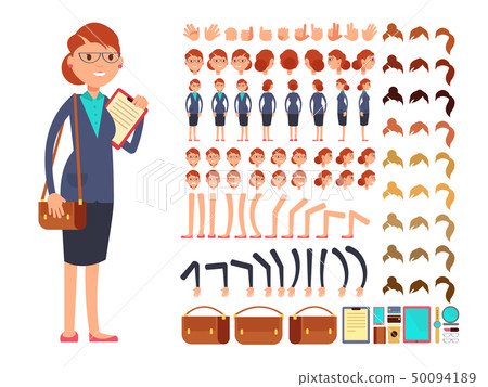 Cartoon flat businesswoman vector character constructor with set of body parts and different hand Cartoon flat businesswoman vector character constructor with set of body parts and different hand 50094189