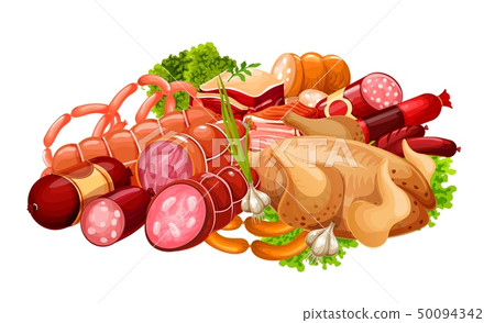 Meat sausages, farmer butcher shop food 50094342