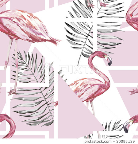 Seamless pattern with tropical Flamingo and flowers. Element for design of invitations, movie Seamless pattern with tropical Flamingo and flowers. Element for design of invitations, movie 50095159
