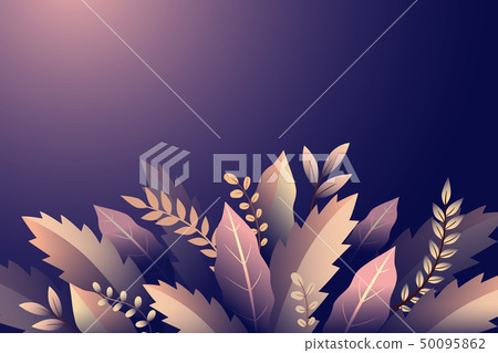Design with branches and leaves, floral ornament on violet background Design with branches and leaves, floral ornament on violet background 50095862