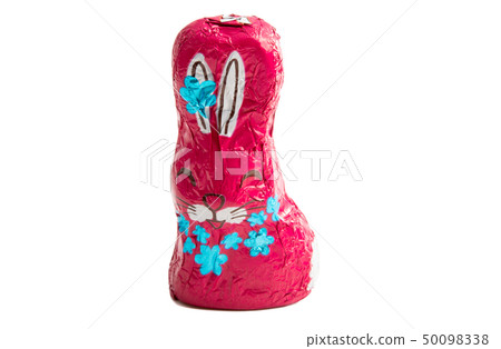 chocolate bunny in foil isolated 50098338