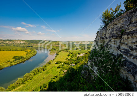 Beautiful view of nature. Blue sky, yelow field. 50098808