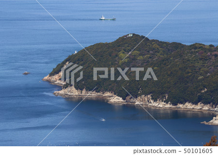 Misaki and Misaki Lighthouse at the tip of the Shonai Peninsula seen from Mt. Misaki and Misaki Lighthouse at the tip of the Shonai Peninsula seen from Mt. 50101605