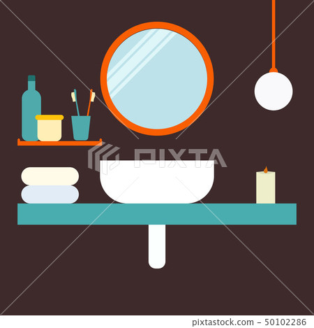 Modern bathroom interior Vector flat illustration - Stock Illustration ...