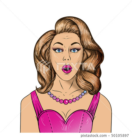 Wow surprised female face. Shocked young woman 50105897