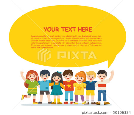 Boys and girls. Happy student standing together. 50106324