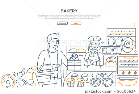 Bakery - modern line design style web banner - Stock Illustration ...