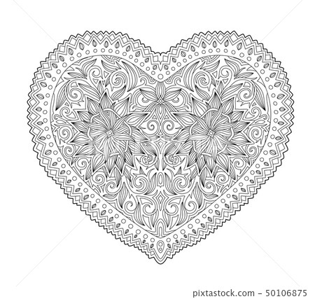 Coloring book page with isolated heart shape 50106875