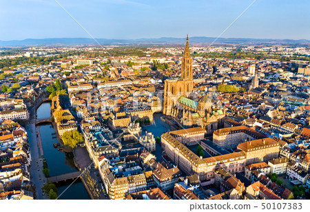 Aerial view of Strasbourg Cathedral in Alsace, France Aerial view of Strasbourg Cathedral in Alsace, France 50107383