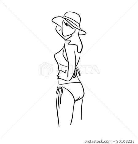 sketch beautiful summer beach woman with bikini sketch beautiful summer beach woman with bikini 50108225
