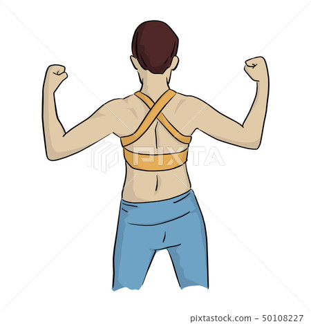 healthy woman in yellow vest to flex his back healthy woman in yellow vest to flex his back 50108227