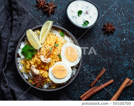 Indian Egg Biryani or anda rice, copy space Indian Egg Biryani or anda rice, copy space 50108700