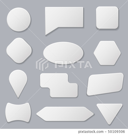 Realistic 3d Detailed White Blank Tags Stickers Template Mockup Set. Vector 50109306