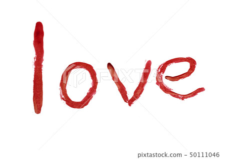The word love written in red paint on a white  50111046
