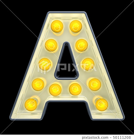 Light bulb letter A, retro glowing font 50111208