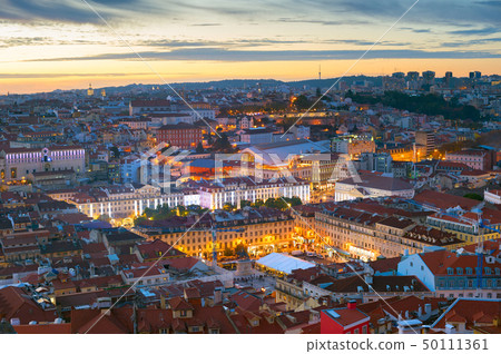 Night Lisbon downtown cityscape Portugal Night Lisbon downtown cityscape Portugal 50111361