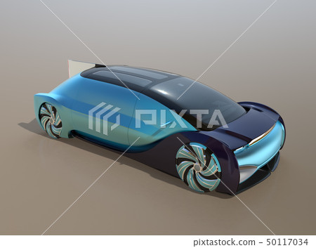 Image of metallic blue self-driving electric car luxury saloon Image of metallic blue self-driving electric car luxury saloon 50117034