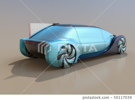 金屬藍色汽車駕駛電動汽車豪華轎車後方線框圖像 50117039