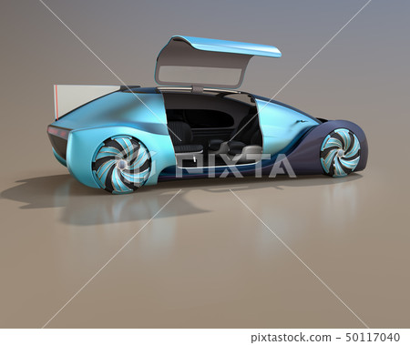 自駕駛的電動汽車豪華轎車的後方圖像。右門打開。前排座椅靠背 50117040