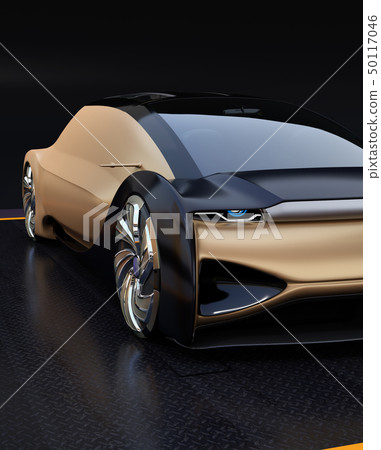 Close-up image of self-driving electric car luxury saloon on black back. original design 50117046