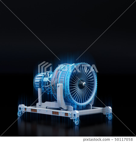 飛機噴氣發動機和數字網格數據。數字雙胞胎概念 50117058