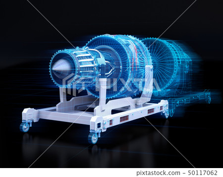 Aircraft jet engine and digital mesh data. Digital twin concept 50117062
