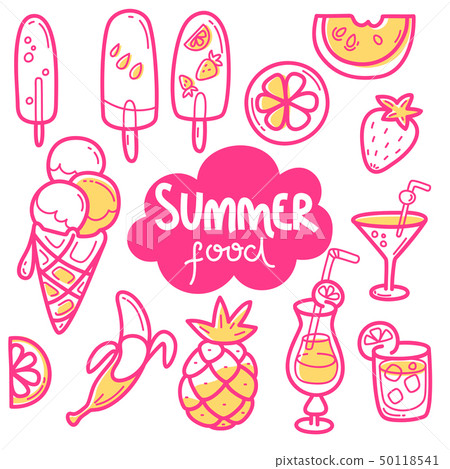 Kawaii cute collection of summer sweet food, ice-cream, fruits and coctails. Kawaii cute collection of summer sweet food, ice-cream, fruits and coctails. 50118541