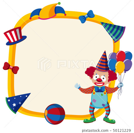 Border template with happy clown and balloons 50121229