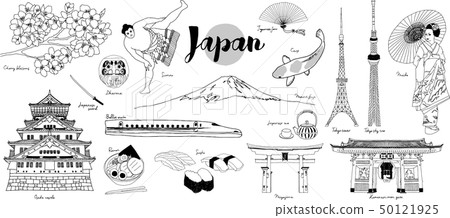 Japanese line art illustration set 50121925