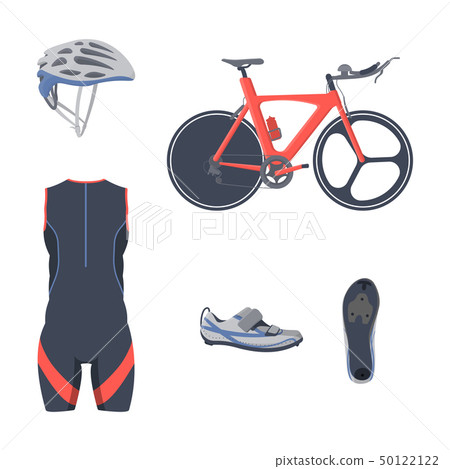 Triathlon set. Vector bicycle equipment and clothes. Triathlon set. Vector bicycle equipment and clothes. 50122122
