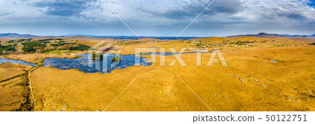 Aerial view of Loch Mhin Leic na Leabhar - Meenlecknalore Lough - close to Dungloe in County Donegal 50122751